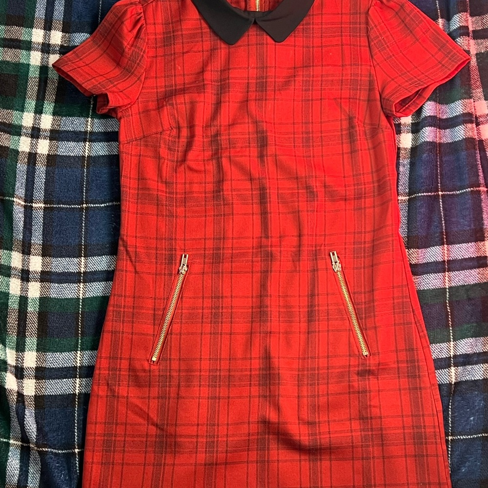 Forever 21 Red Plaid Dress with Black Collar